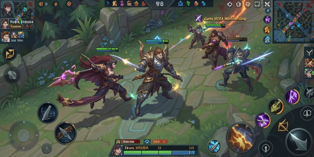 Screenshot gameplay BTV168 menunjukkan pertarungan seru di arena MOBA.