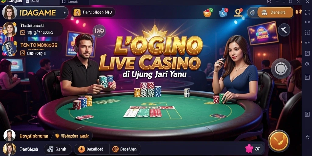 Screenshot IDAGAME menampilkan dealer cantik dan permainan Live Casino yang mendebarkan.