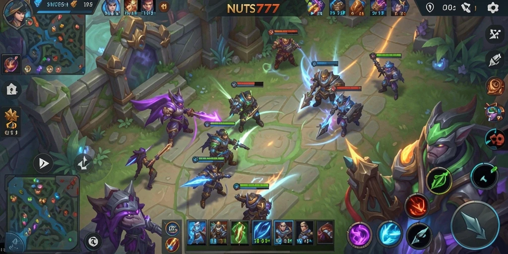 Tampilan gameplay seru dalam NUTS777 dengan karakter-karakter unik.