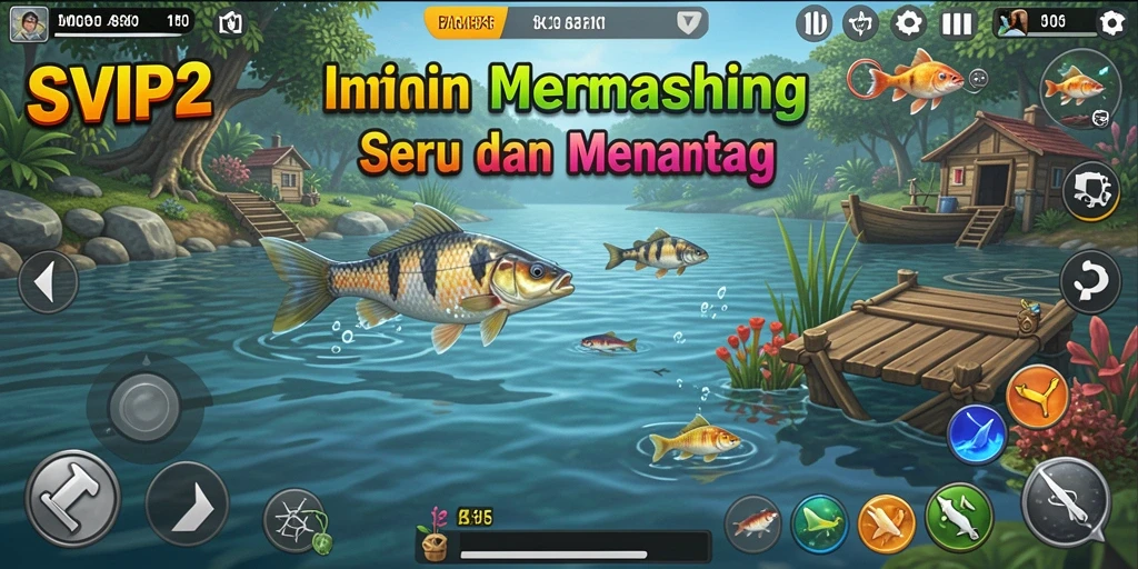 Screenshot gameplay SVIP2 menampilkan aksi memancing yang seru.