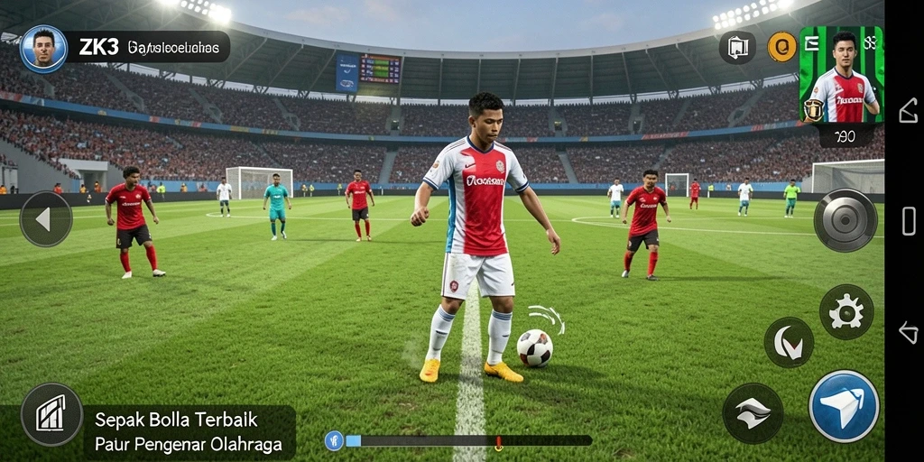 Tangkapan layar utama ZK3 menampilkan aksi mendebarkan di lapangan sepak bola.